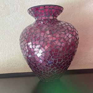 Burgundy Mosaic Glass Vase Decorative Sparkle Tile Home Decor